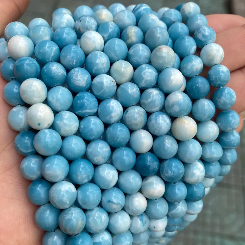 Высококачественные Натуральные гладкие синие кварцевые бусины Larimar, круглые драгоценные камни, свободные бусины для изготовления ювелирных изделий