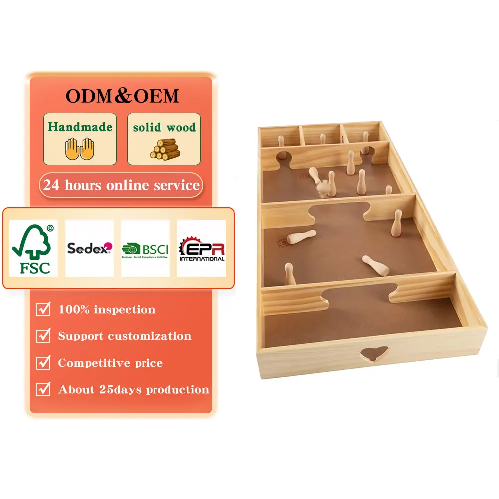 Customized best selling Set for children entertainment family play toy game Champion Compact Wooden Table Top Skittles Game