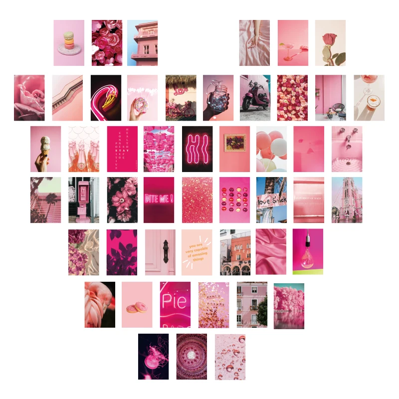 Aesthetic 4x6 Picture Room Decor 50 Sets of Girl Pink Wall Paper Photo Collage Kit Wood Crafts Wooden Boxes & Wall Signs