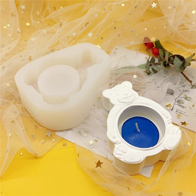 Manufacturer Supply Concrete Candle Holder Mold Bear Candlestick Plaster Silicone Molds