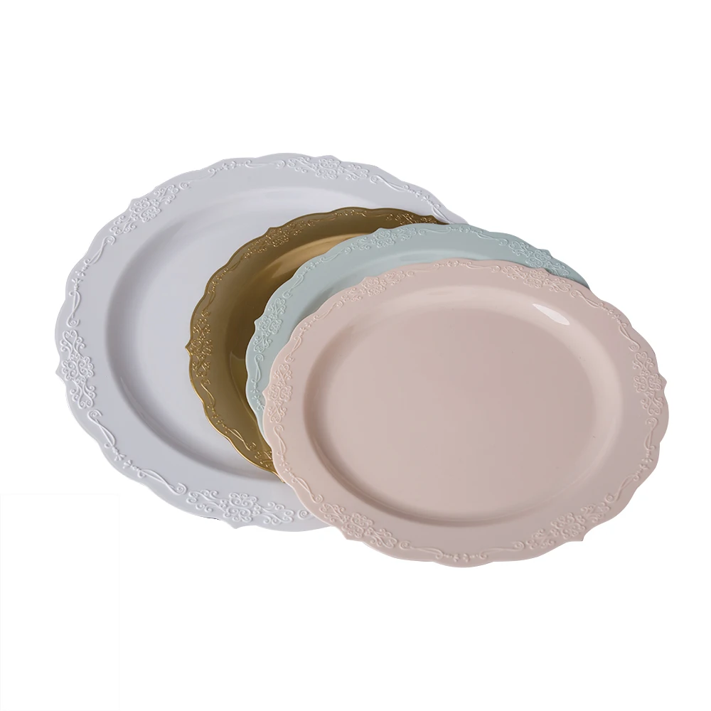 Оптовая продажа, дешевые экологически чистые свадебные тарелки ps fancy, одноразовые пластиковые тарелки, 25 шт., 7,5 дюйма, 25 шт., 10,25 дюйма