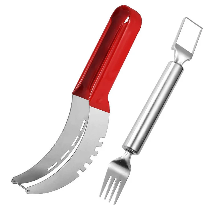 2024 New 2-in-1 Stainless Steel Fruit Cutter Melon Cutter Tool 2 pcs Watermelon Slicer for Kitchen