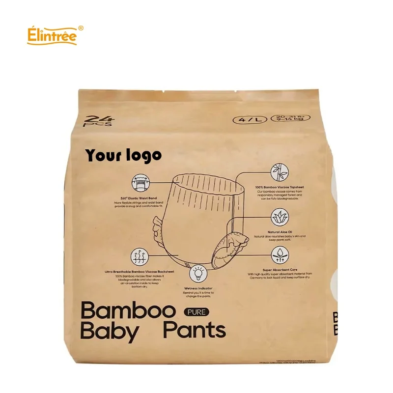 Elintree Your Own Brand Newborn 3xl size 4 Biodegradable Organic Bamboo Diapers Baby Diaper Wholesaler