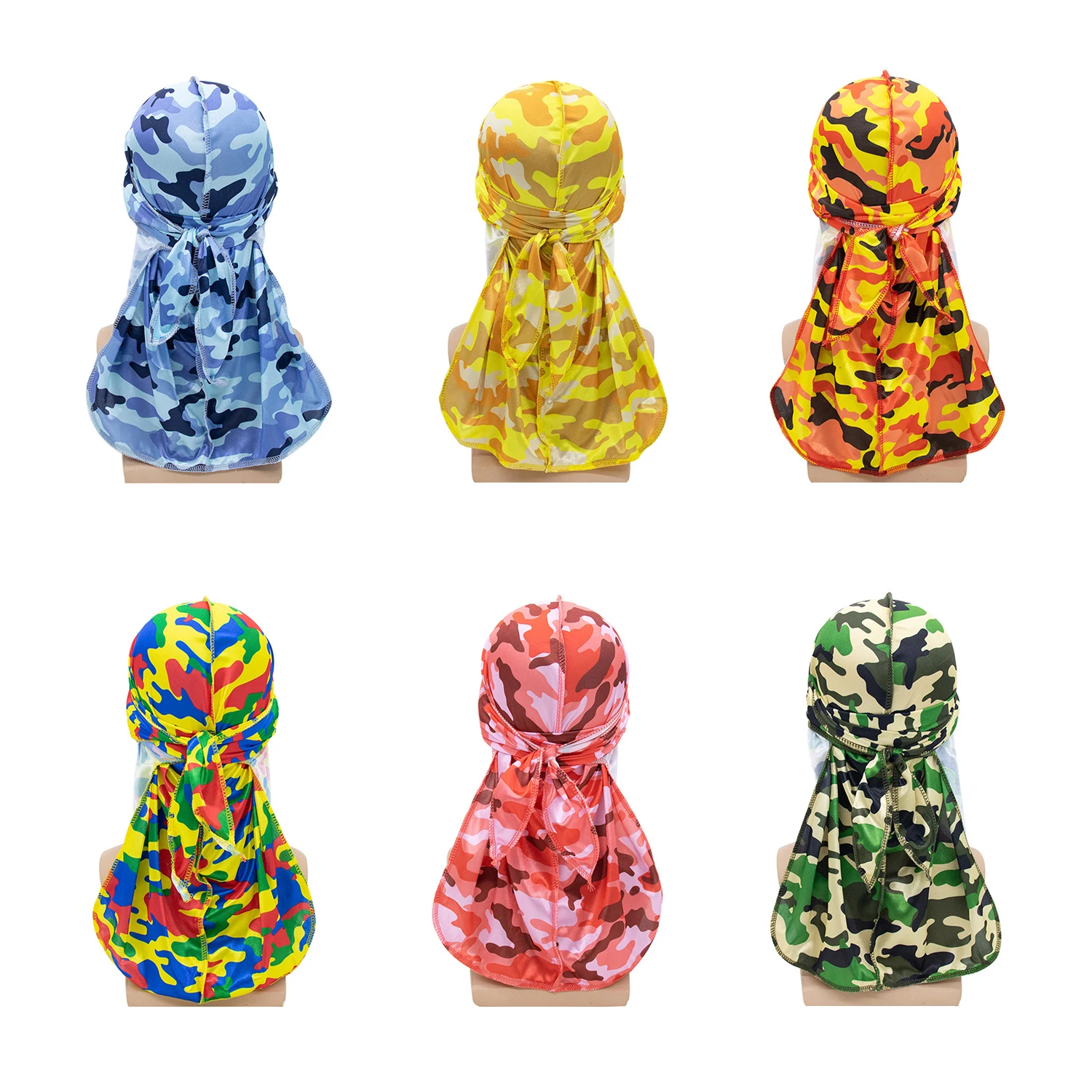 Camouflage print trendy silky durags pattern for men designer pirate hat high quality thick mens fashion durag wholesale vendors