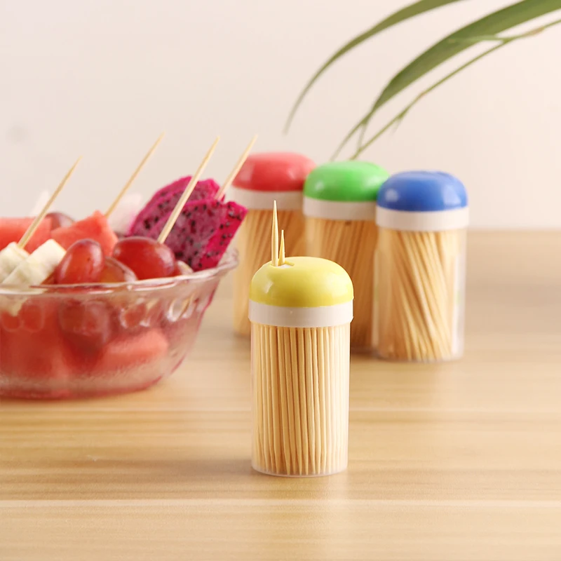 Low MOQ Portable Bamboo Eco friendly two Side Wooden Food sticks Teeth stick Toothpick Tube Holder