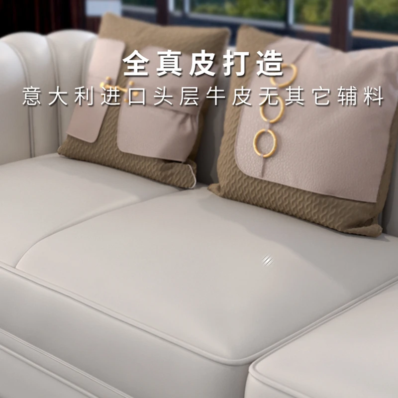 Modern Couch Living Room Sofas 4 Seater White Genuine Leather Sofa Sectional Couch Sofa Set Luxury