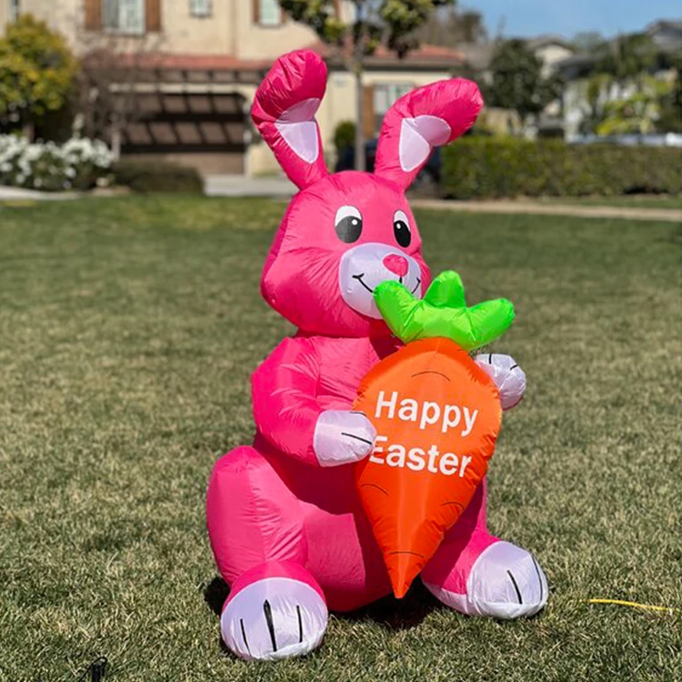 2023 New Indoor Outdoor Decoration Inflatable Led Colorful Rabbit Inflatable LED Easter Bunny with carrot