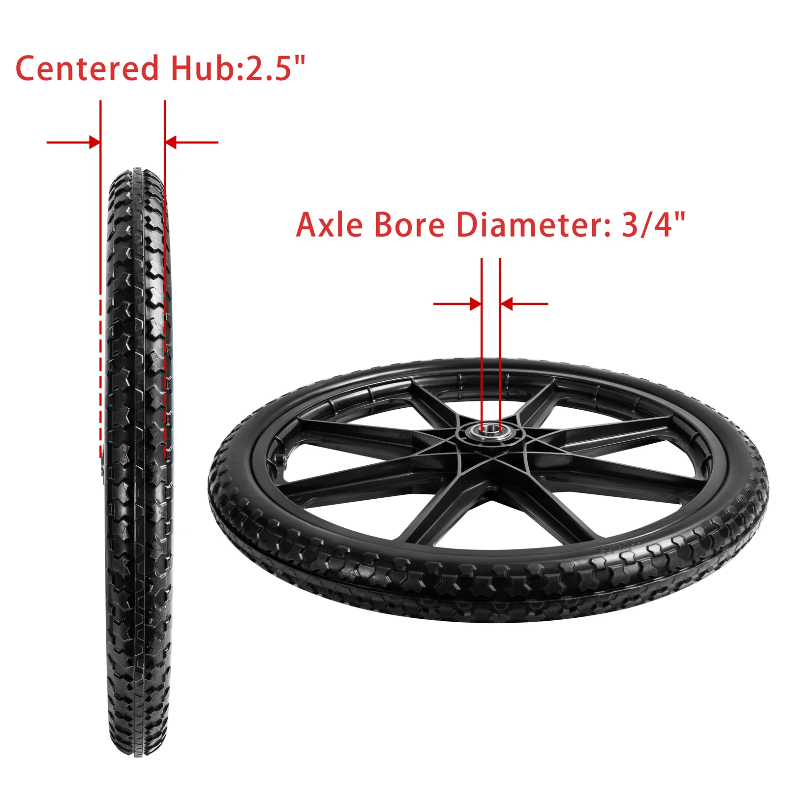 Flat Free Tire Wheels Patterned Y-shaped 8-bar spoke wheel 20x2 inch Black PP Flat Free Tires