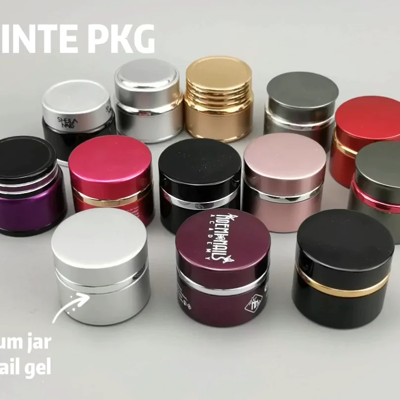 Black Round Aluminum Jar 30ml 50ml UV Nail Gel Jar Cream Cosmetic Container  Aluminum Jar With Screw Lid