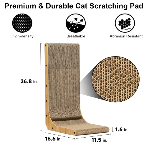 Cat Scratcher 26.8 Inch L Shape Pad Wall Mounted Cat Scratching Cardboard with Ball Toy for Indoor Cats
