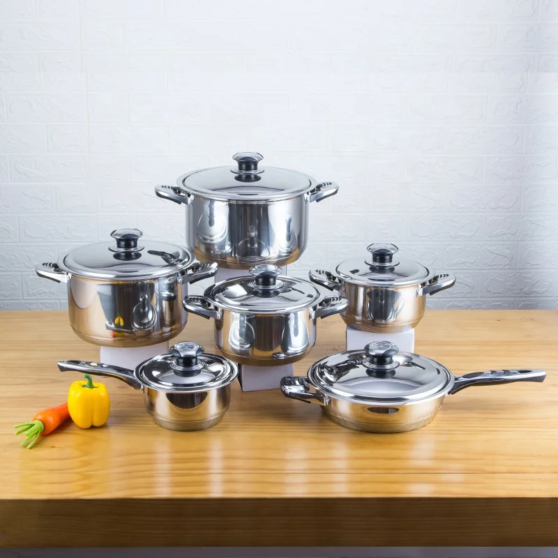 14/16pcs double handles pot sets OEM Customized surgical 201/304 stainless steel nonstick cookware set
