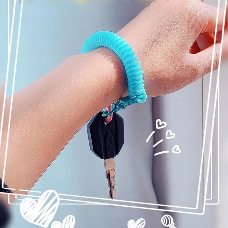 Retractable Coil Spring Keychain With Keyring Lobster Clasp Spiral Wrist Coil Elastic Anti-Lost Carabiner Stretch Key Cord Rope
