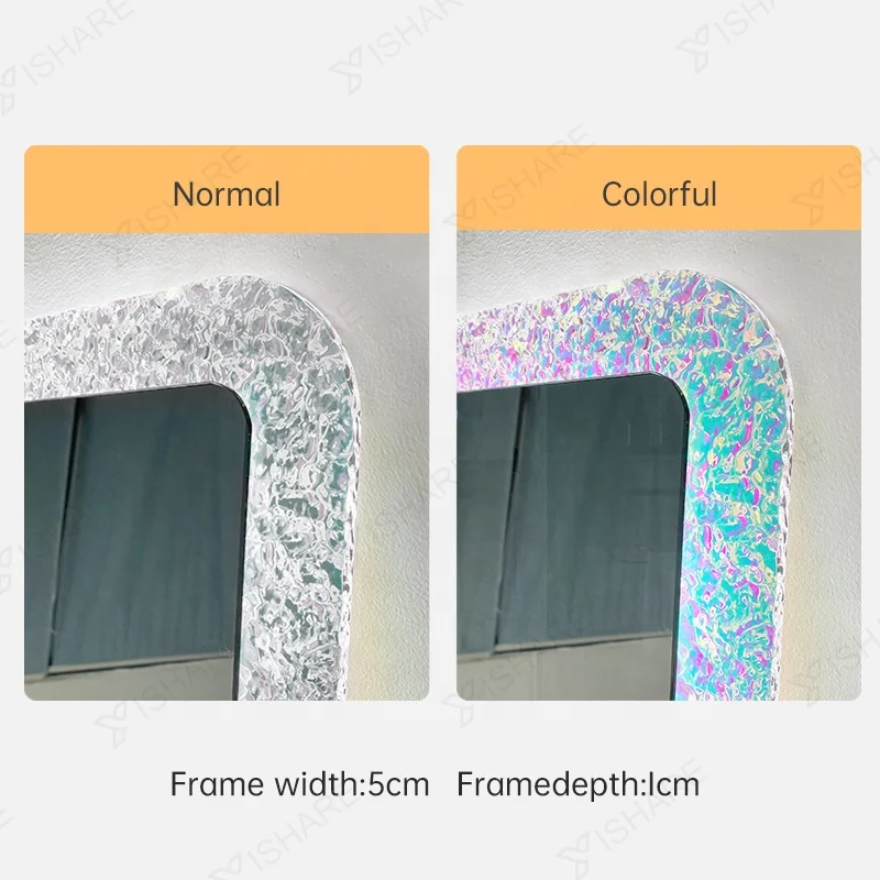 Yishare Led Bathroom Beauty Hair Salon Acrylic Colorful Frame Mirrors With Led Lights Home Decor