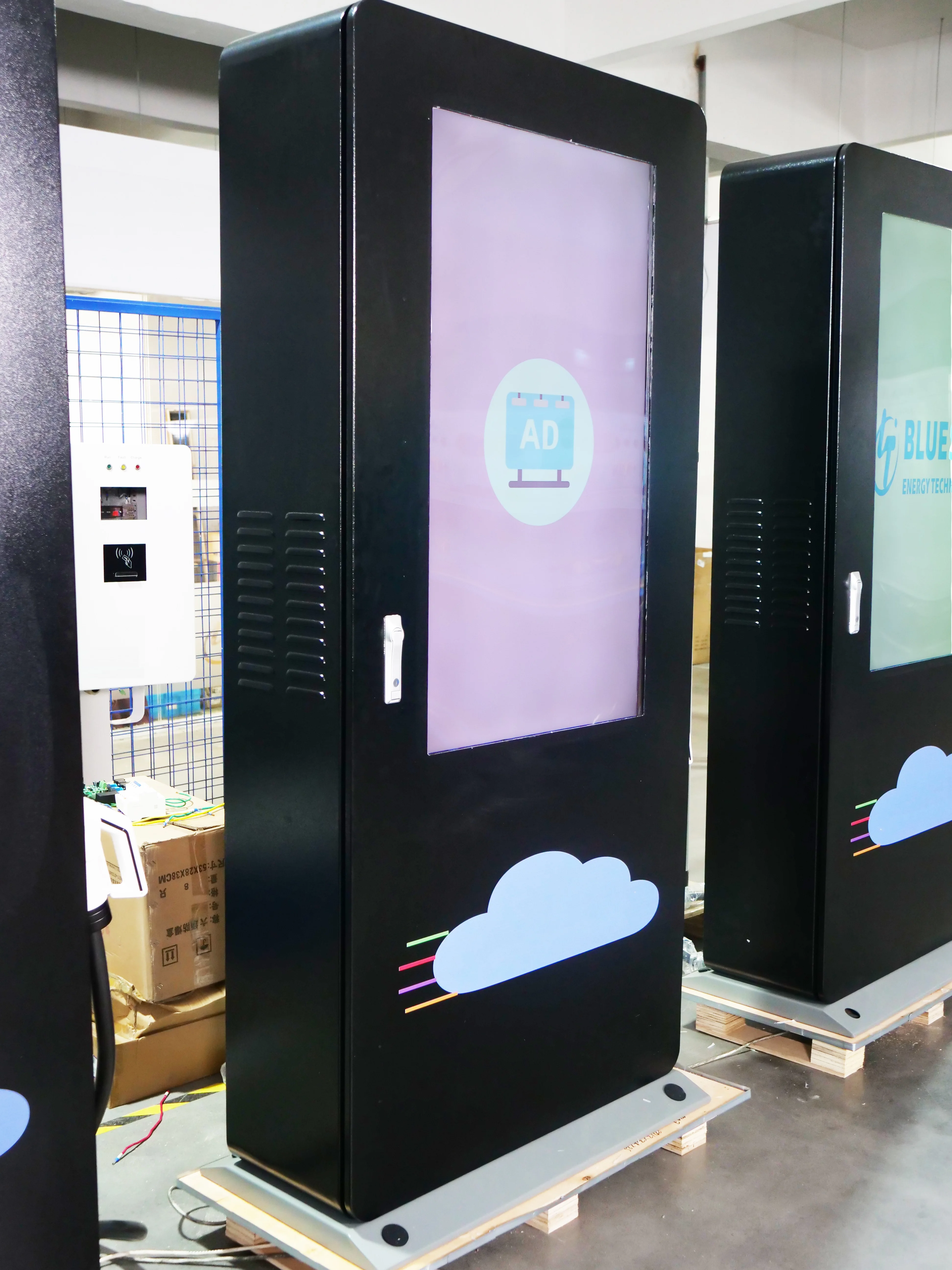 Bluesky 30KW DC EV Charger with 55 inch multimedia Play TUV CCS 1 2 Chademo GBT Ocpp 1.6 J