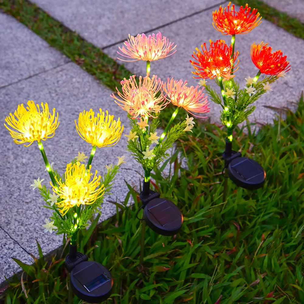 Cross-border LED Solar Other Shore Lantern Outdoor Waterproof Garden Courtyard Floor Lamp Three-head Simulation Flower Lawn