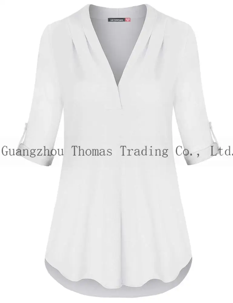 Latest Design Women Casual Wear Long Sleeve Split V Neck Tunic Tops