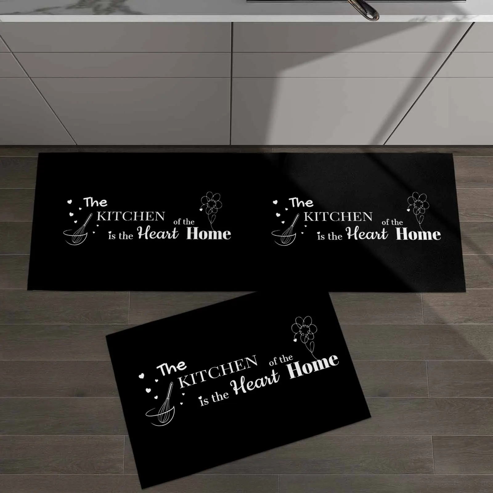 Wholesale Black and White Kitchen Cushioned Runner Rugs Non Skid Washable Microfiber mats for Kitchen Floor Decor Sets of 2pcs