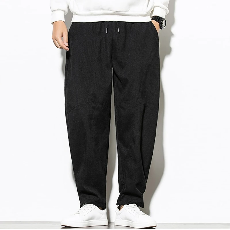 Classic Straight Corduroy Pants Mens Vintage Washed Corduroy Loose Pants