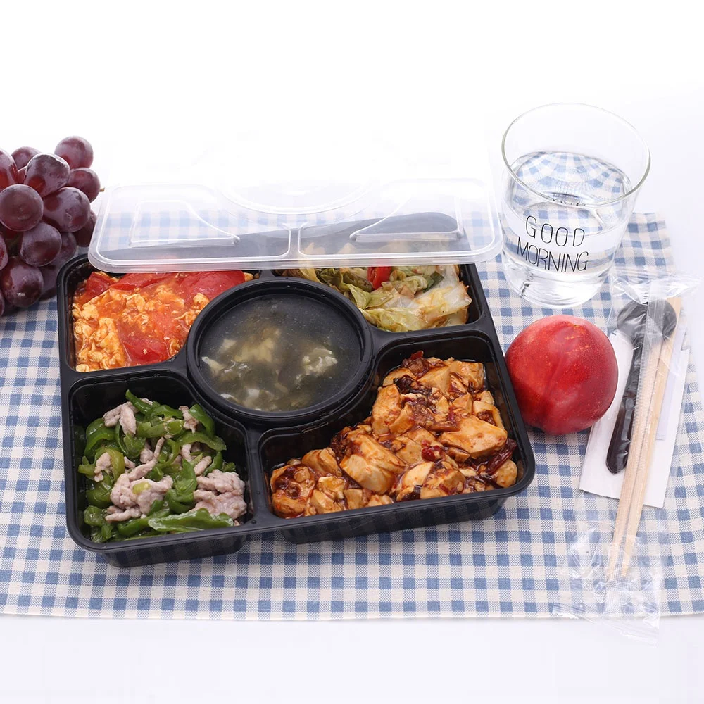 5 compartment lunch box home restaurant take away food container disposable containers