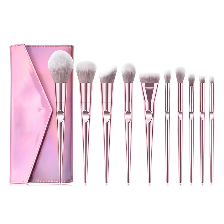 10pcs Glitter Pink Makeup Cosmetic Powder Foundation Makeup Brush Set With Case
