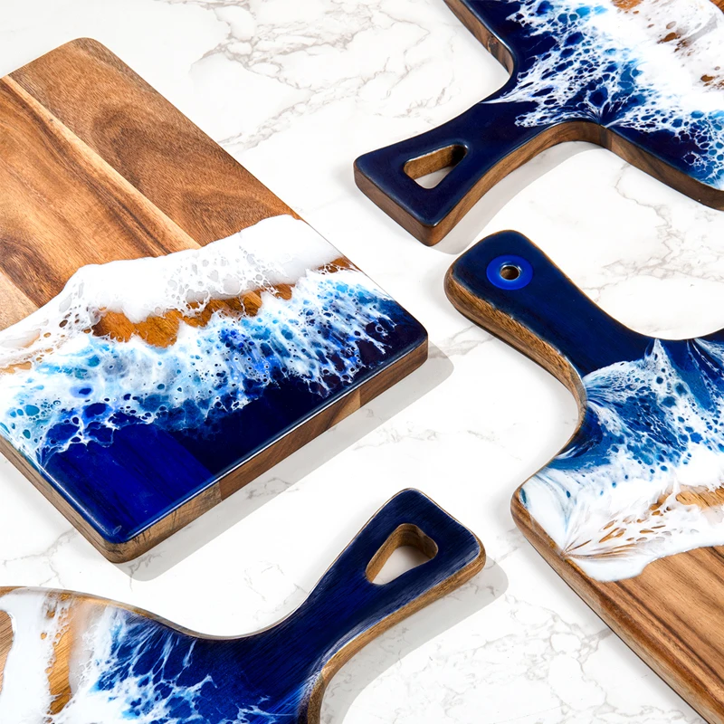 ANJUKE Chopping Board Ocean Wave Acacia Acacia Wood and Epoxy Resin Serving Cutting Board Kitchen for Serving Food