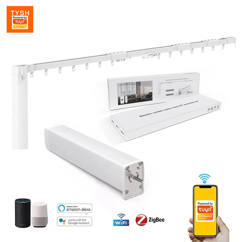 TYSH Zigbee Wifi Smart Curtain Motor Opener Aluminum Motorized Curtain System Automatic Electric Curtain Track