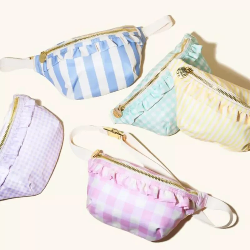 Fashion Gingham Ruffle Customized Ruffle Nylon Fanny Pack Personalized Sports Waist Bag