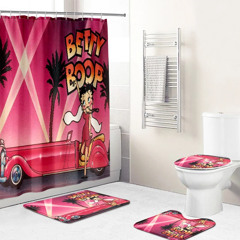 Новый дизайн индивидуальная занавеска для душа Betty Boop из полиэстера наборы ванной с 12 бесплатными