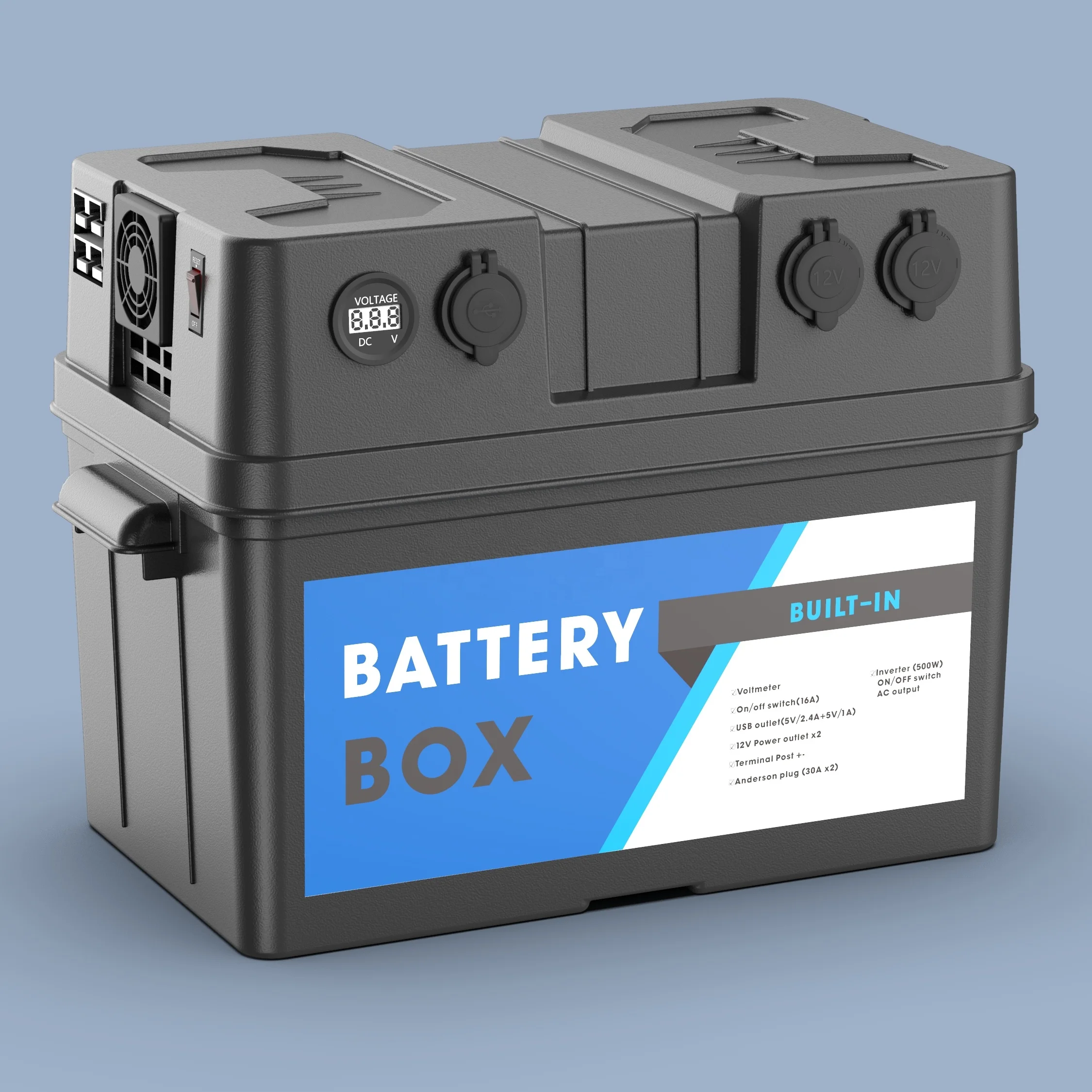 12V 24V Caravan Marine Outdoor Camping Travel Waterproof Battery Box 110V Output voltage Power bank with 500W Inverter