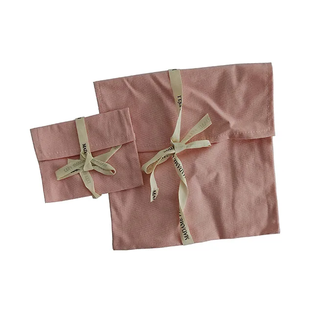 Reusable Organic Pink Canvas Envelope Dust Bags For Baby Clothes Cotton Flap Gift Handbag Dust Bags