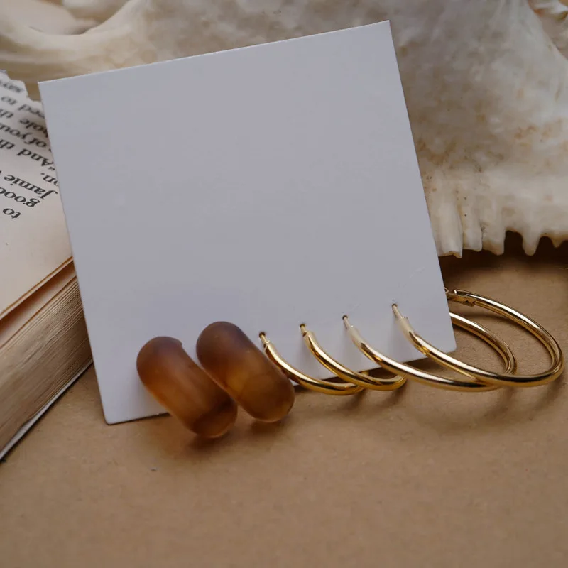 JUHU  New resin acrylic metal set earrings simple retro niche earrings alloy jewelry series for women 2020