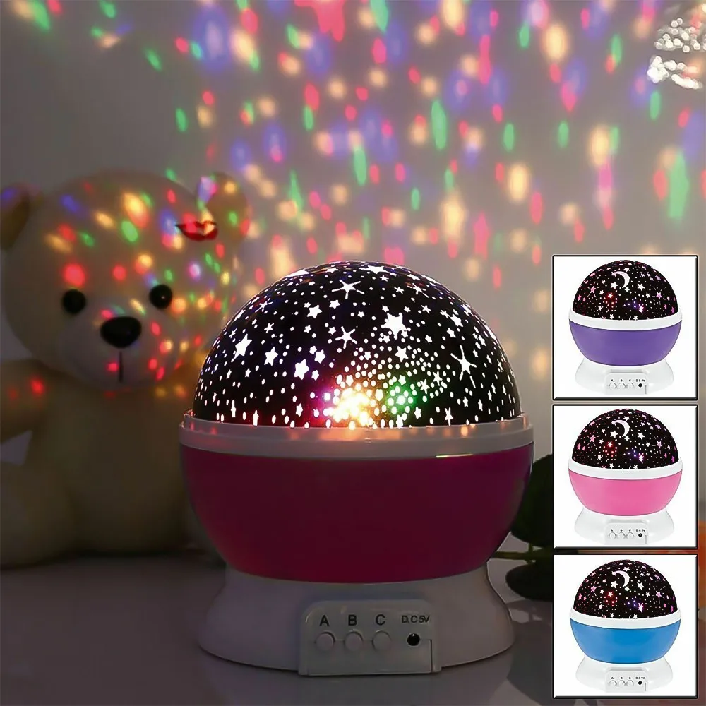 Purple LED Starry Projector Lamp Night Light Rotating Moon Sky Star Projection Lamp