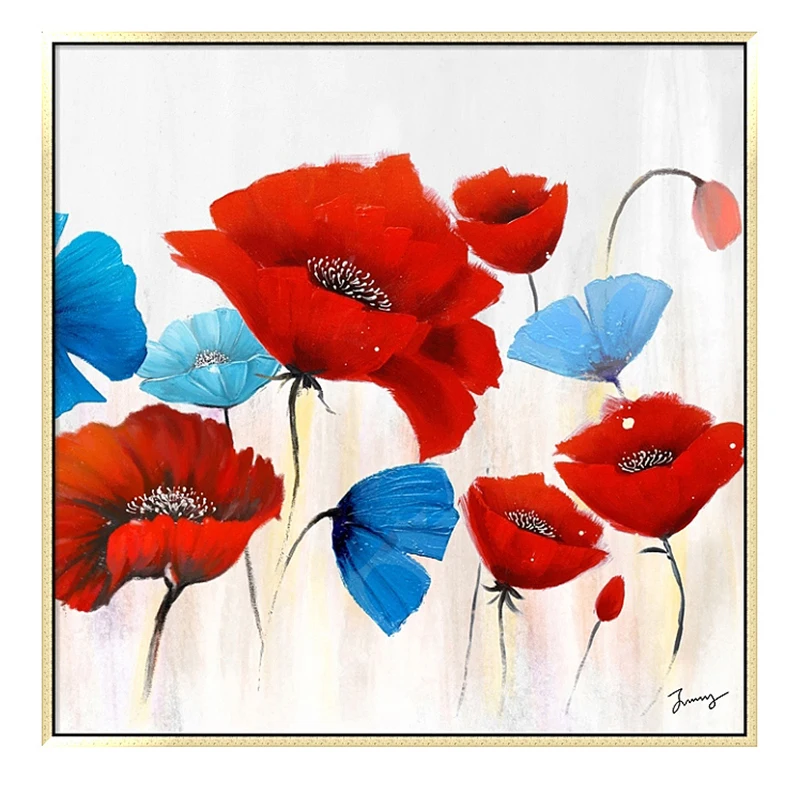 
China Handmade Luxury 3d Color Flower Art red and blue Flowers Oil Painting Flower Wall Painting Designs 