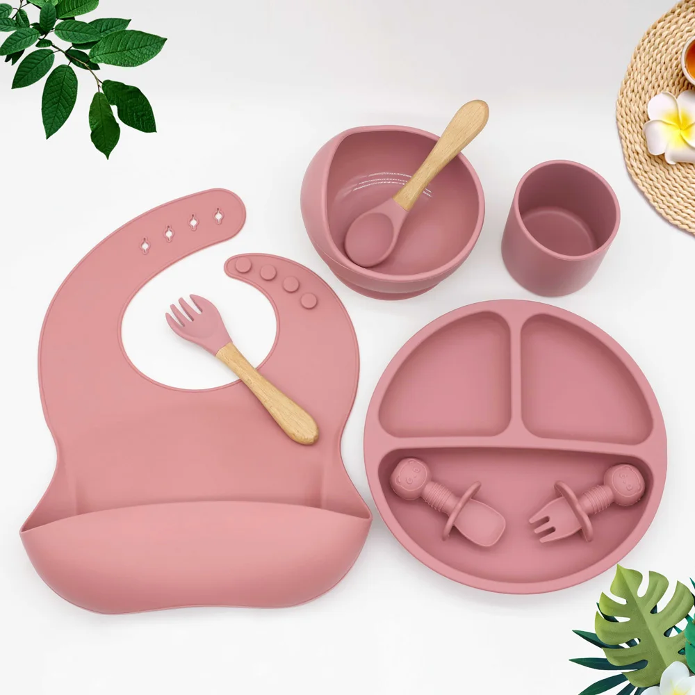 Baby toddler food feeding compartment silicone sucker tableware baby dinner plate set bowl