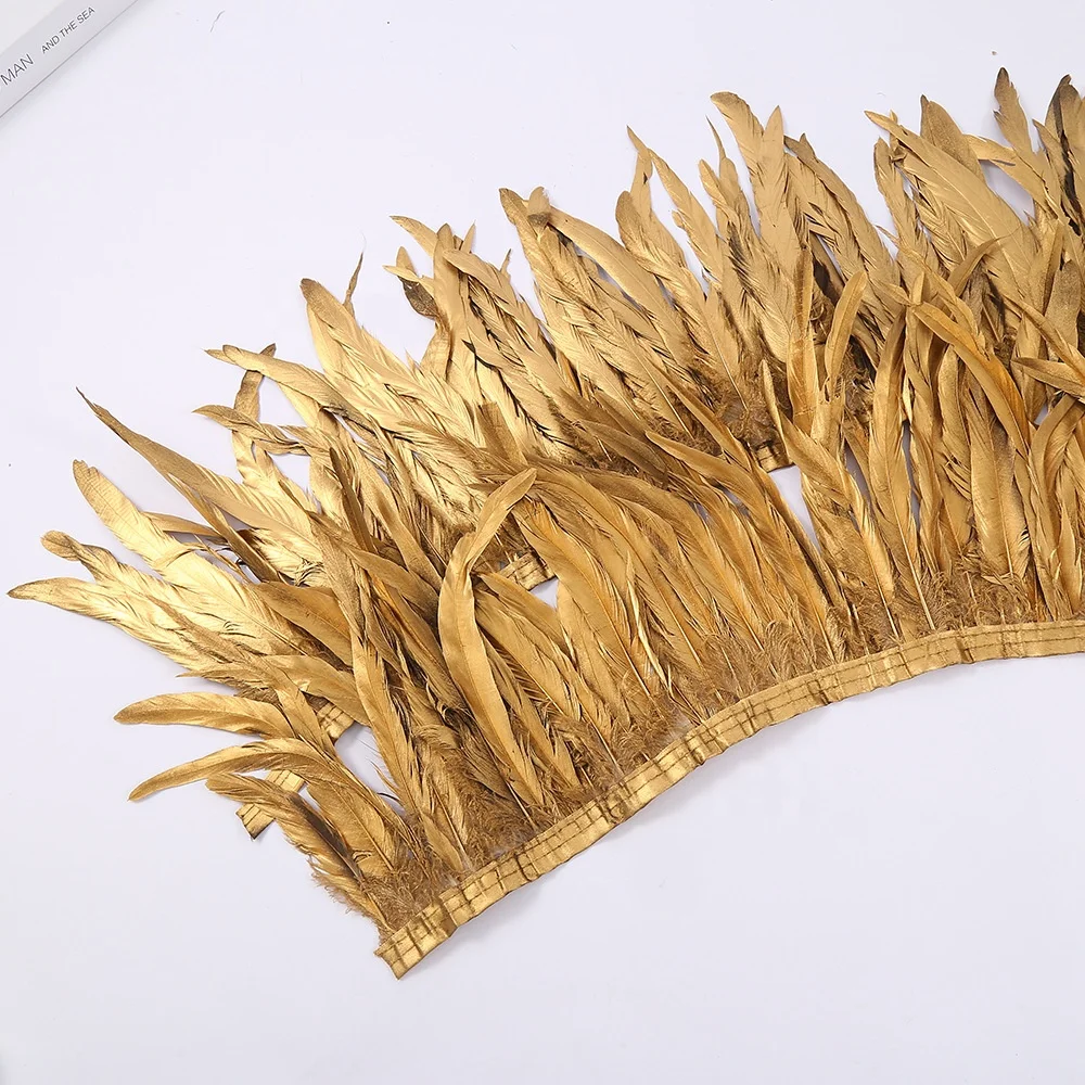 Дешевая распродажа отделка золотого петушиного хвоста перья бахрома для карнавальной вечеринки танцевального платья кружевное украшение