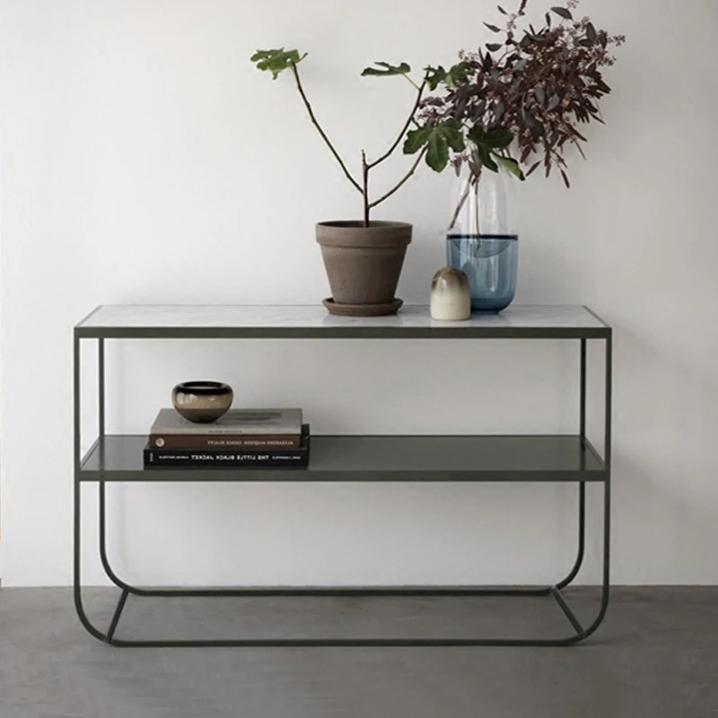 Wholesale Nordic Simple Modern Hallway Altar Table Living Room Furniture Porch Table Decor Iron Frame Glass Top Console Table