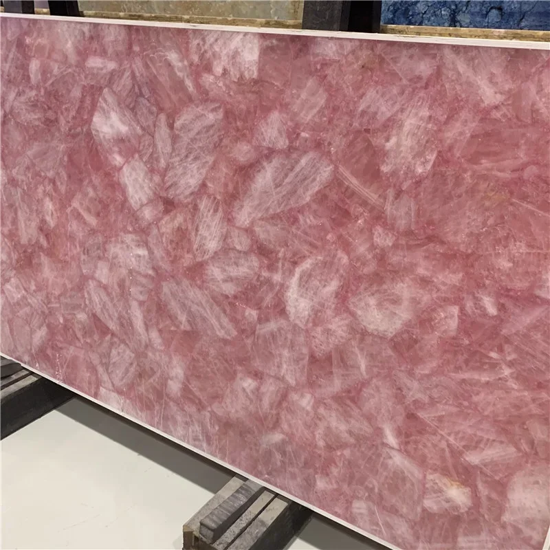 Natural Pink Rose Crystal Quartz Semi Slab Precious Stone