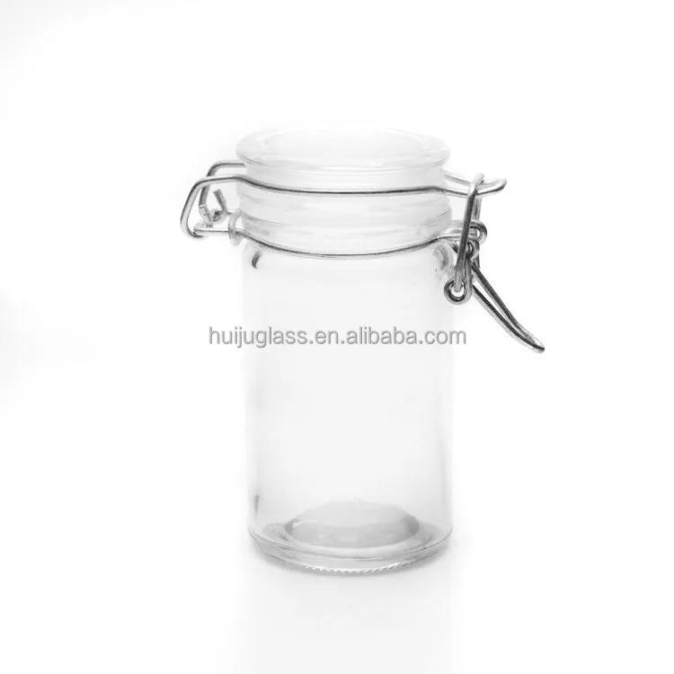 Small Mini 50ml No Leak Glass Container 3oz Swing Top Food Canny Honey Jar with Clip Top Lid