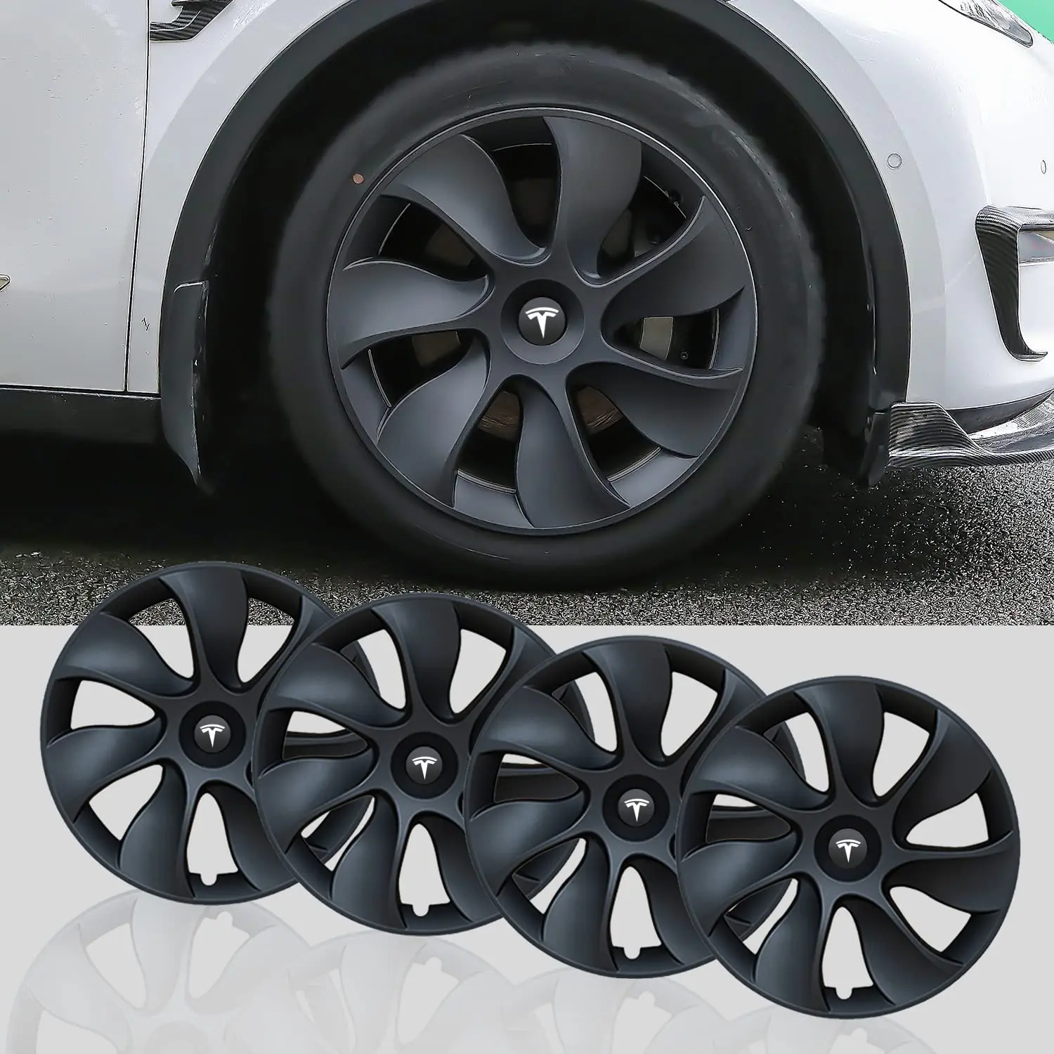 Tesla Model Y Wheel Cover 19-inch Asymmetrical Wheel Hubcaps with 2020-2023 Tesla Model Y Accessories 19' Tesla  Wheel Caps