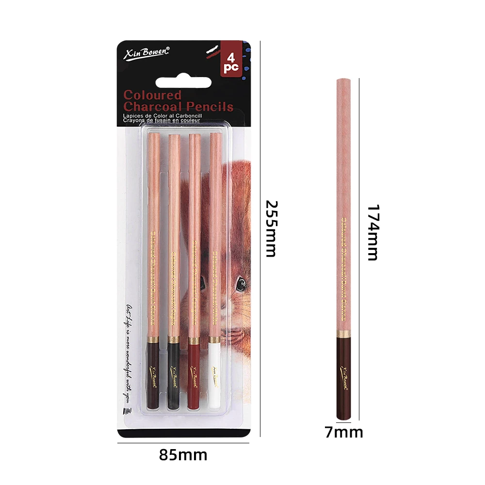 Xin Bowen 4 pcs Blister Safe Package Colour Charcoal Graphite Pencils Nature Wood Handle Art Sketch Set Drawing Kit Pen