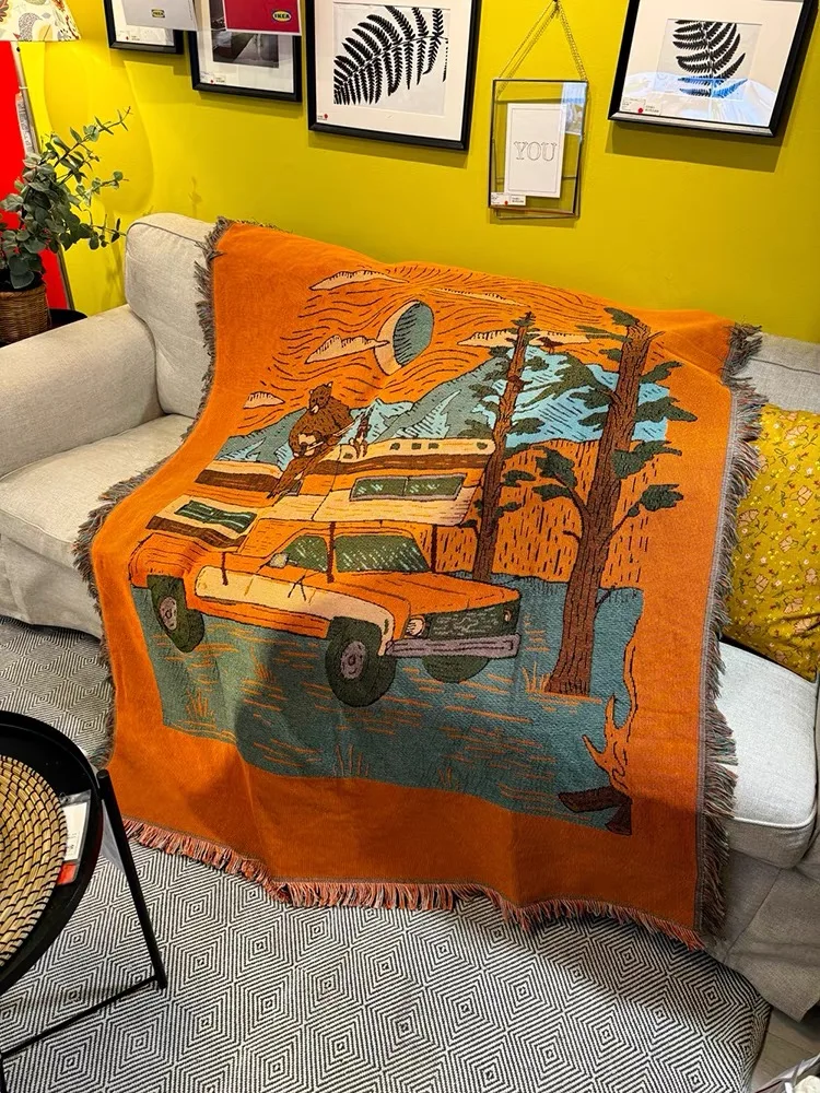 Custom Cotton Printed Jacquard Tapestry Picnic Blanket Woven Blanket Camping Blanket With Wholesale Hot Style