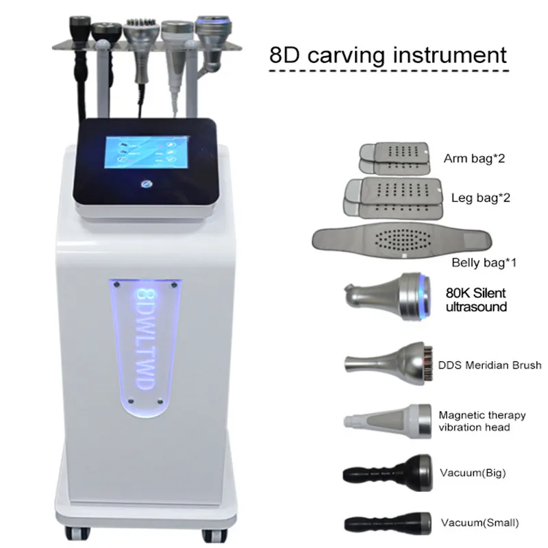 Upgrade 8D Carving Instrument 80K Cavitation Silent Ultrasound Magnetic Vibrating Vacuum Therapy Machine with Massage Bag