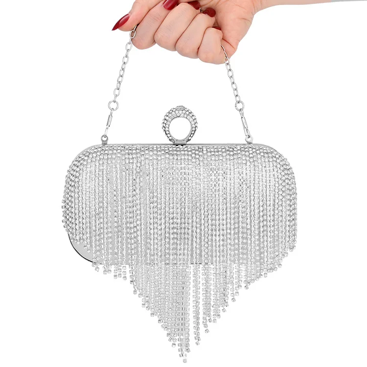 Popular Woman Handbag Banquet Party Diamond Bag Luxury Hot Selling Rhinestone Wedding Clutch Diamond Tassel Evening Party Bag
