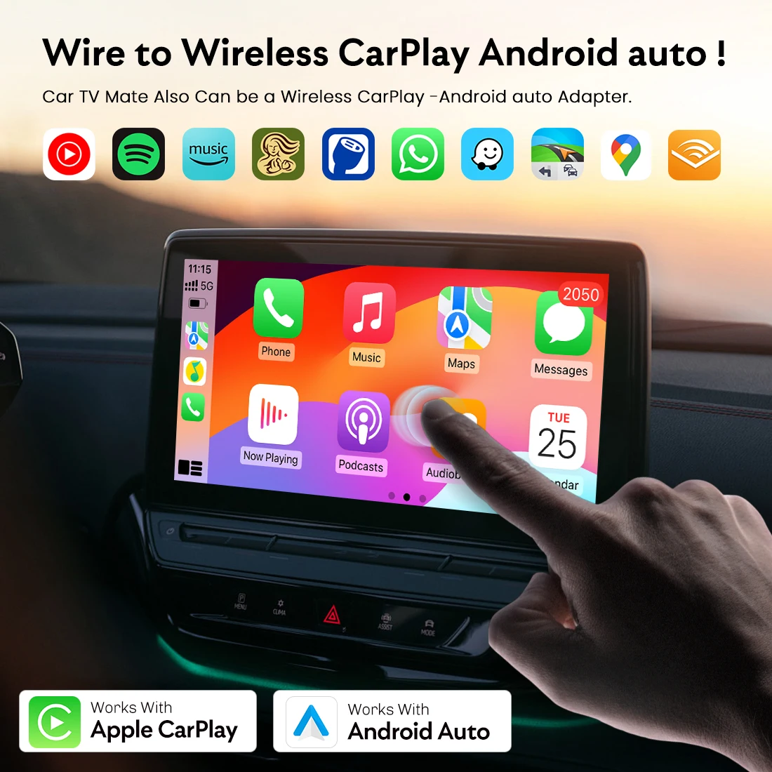 MMB Portable Wireless Carplay TV BOX HD 1080p Wifi Youtube Android 12 Auto Smart Android TV Magic Box Carplay Adapter Universal