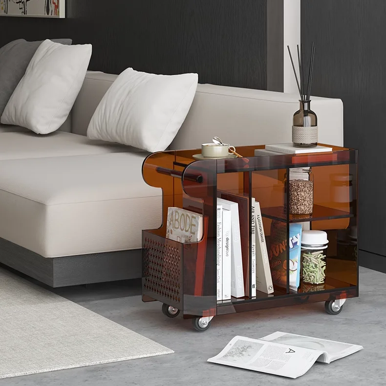 Light Luxury Bus Trolley Movable Living Room Sofa Side Table Bedroom Narrow Acrylic Nightstand