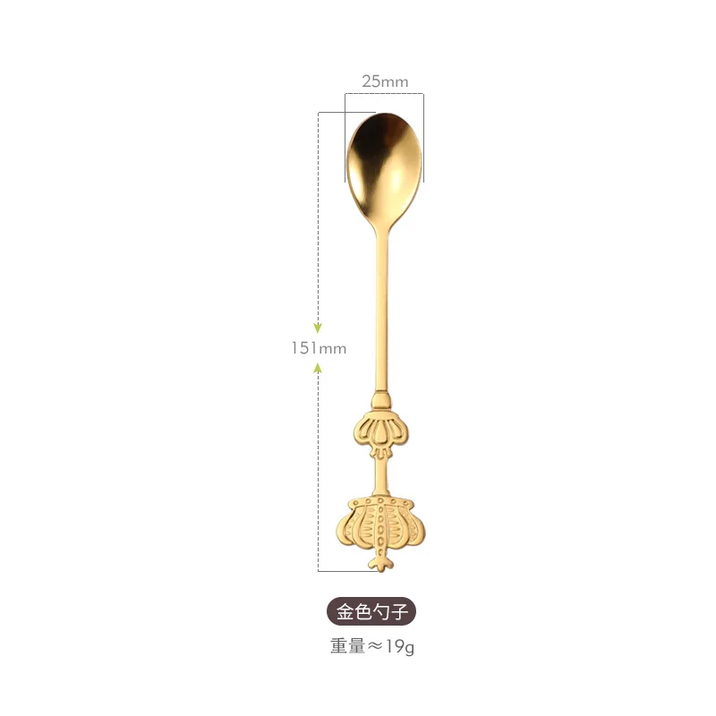 Wholesale Creative Double Crown Stainless Steel Tableware Spoon Golden Cake Dessert Fruit Spoons Coffee Stirring Spoon