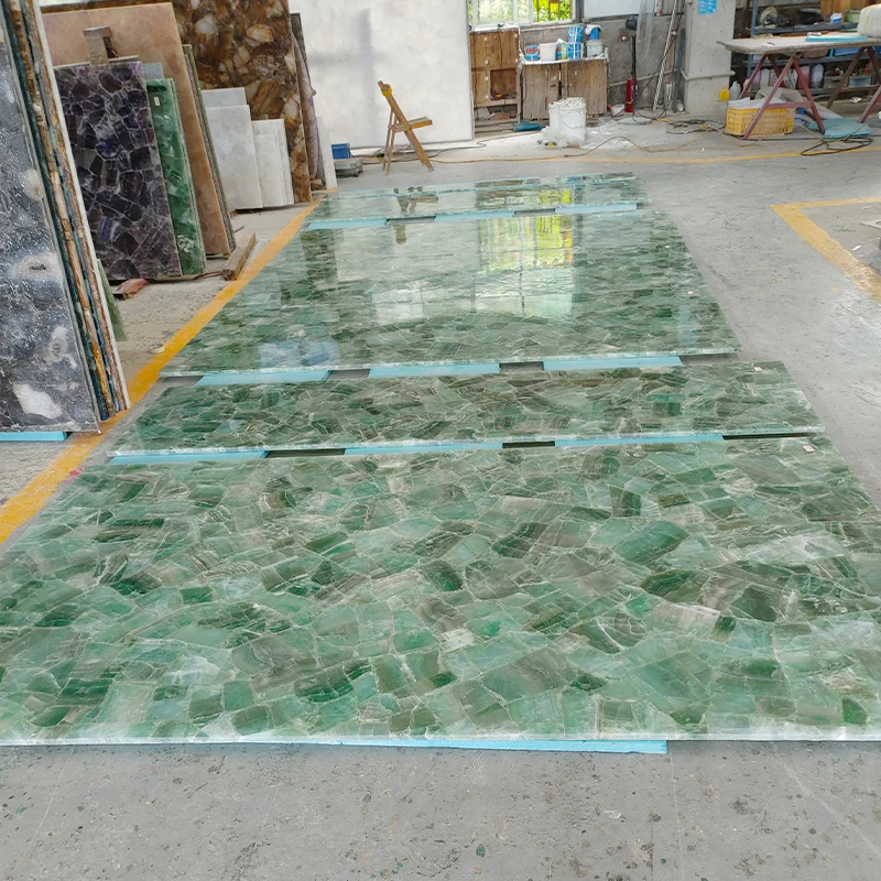 Polished Natural Backlit Translucent Fluorite Stone Green Crystal Quartz Slabs
