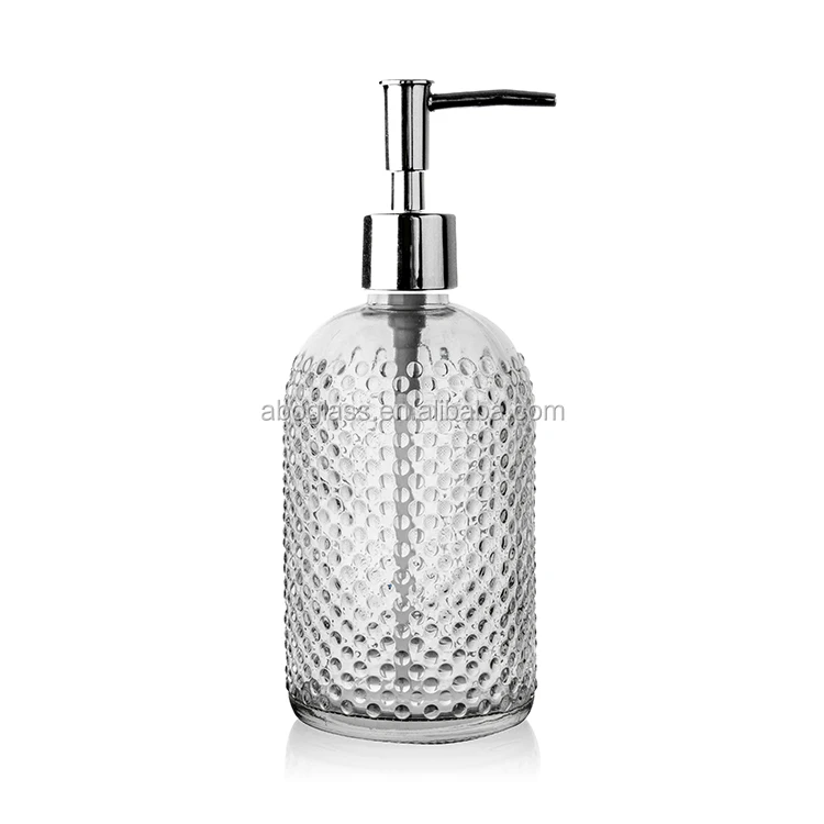 ABO Ready to ship simple design gel glass soap dispenser bottle with metal pump 400ml
