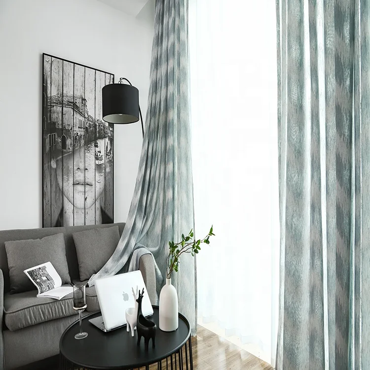 
Easy Installation 100% Polyester Trough Haze Blue Gauze Curtains 