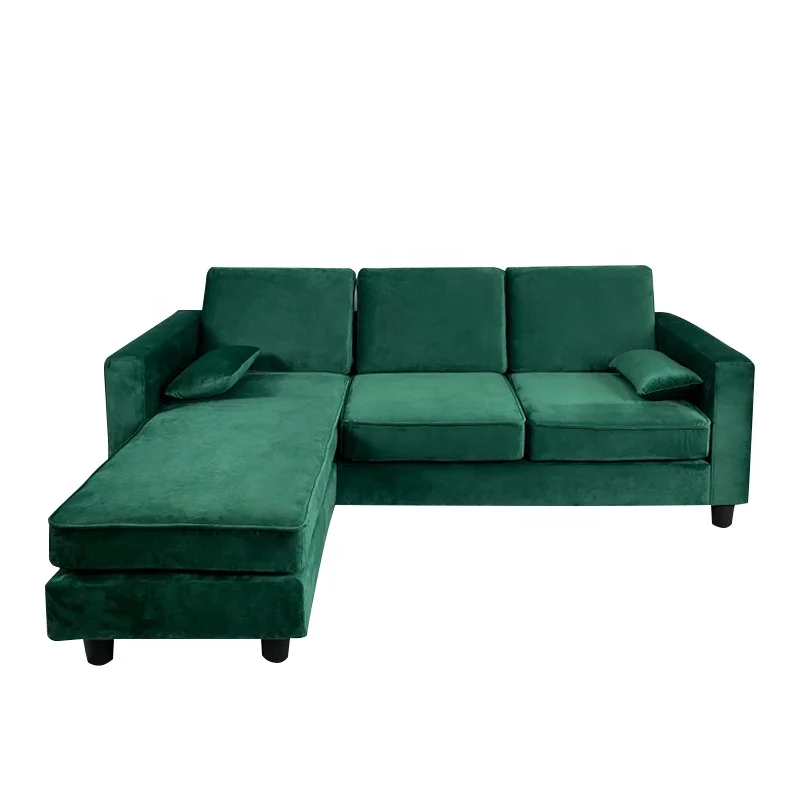 Wholesale Manufacturer Corner Sofa L Shape Fabric Chaise Lounge Green Sofa Modern Living Room Home Furniture for Hotel